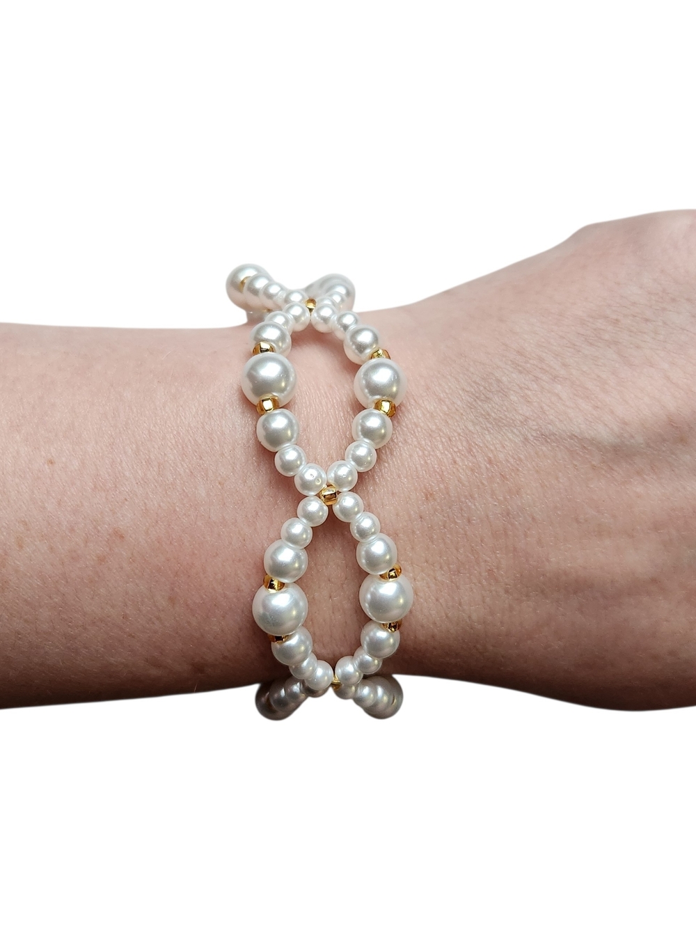Pearl & Gold Bead Women's Linked Bracelet